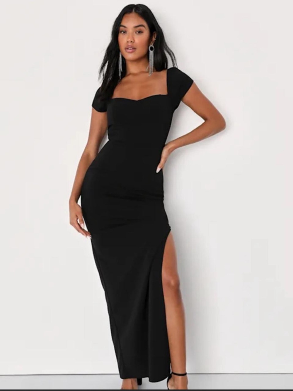 Lulus Essential Invitee Black Cap Sleeve Column Maxi Dress